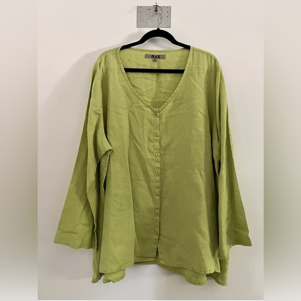 FLAX Women's Green Button-Up Top.